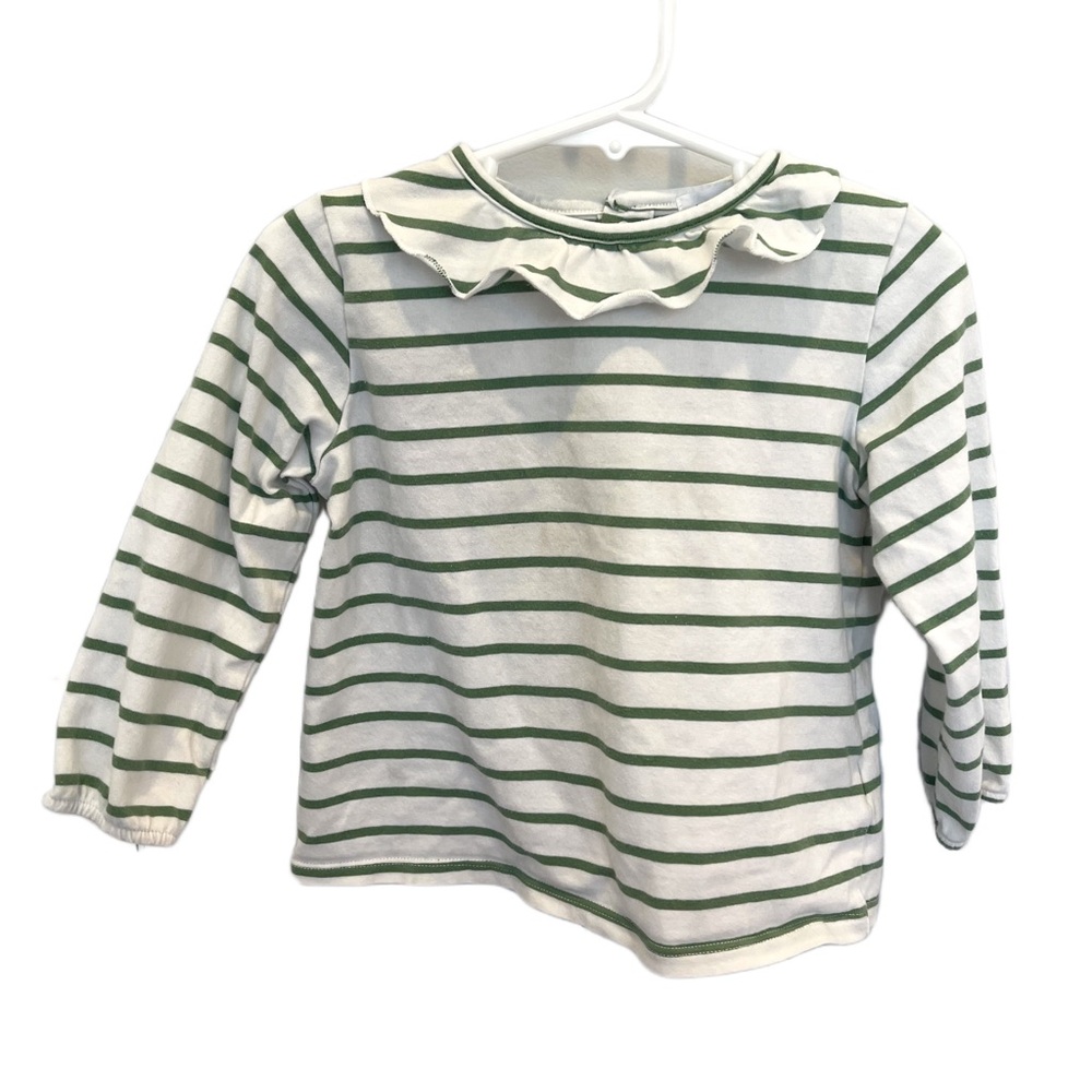 Angel Dear Baby Size 18-24 Month Green Striped Long Sleeve Ruffle Collar Shirt